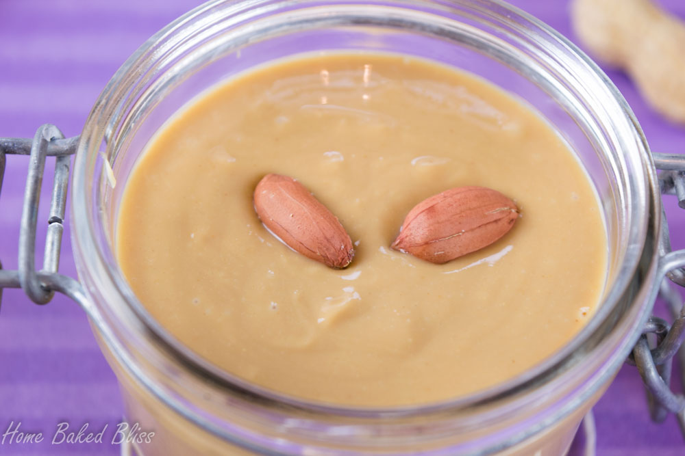 Creamy peanut butter topped off with fresh peanuts