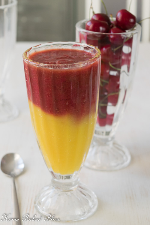 Mango Cherry Smoothie with two vibrant layers.