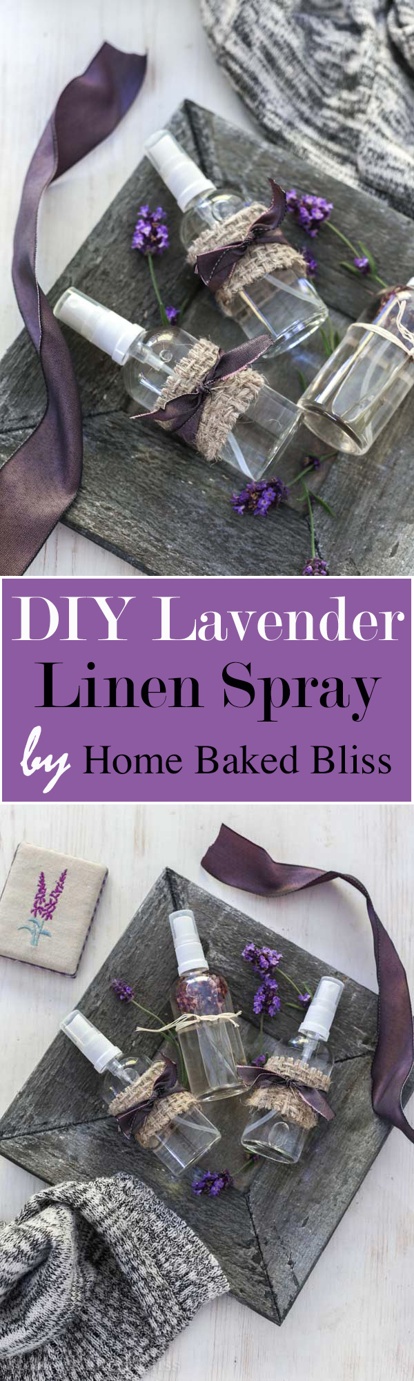 A sleep promoting and calming DIY Lavender Linen Spray.