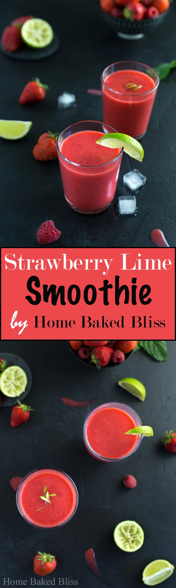 A refreshing sweet and sour strawberry lime smoothie. Perfect as breakfast on the go!