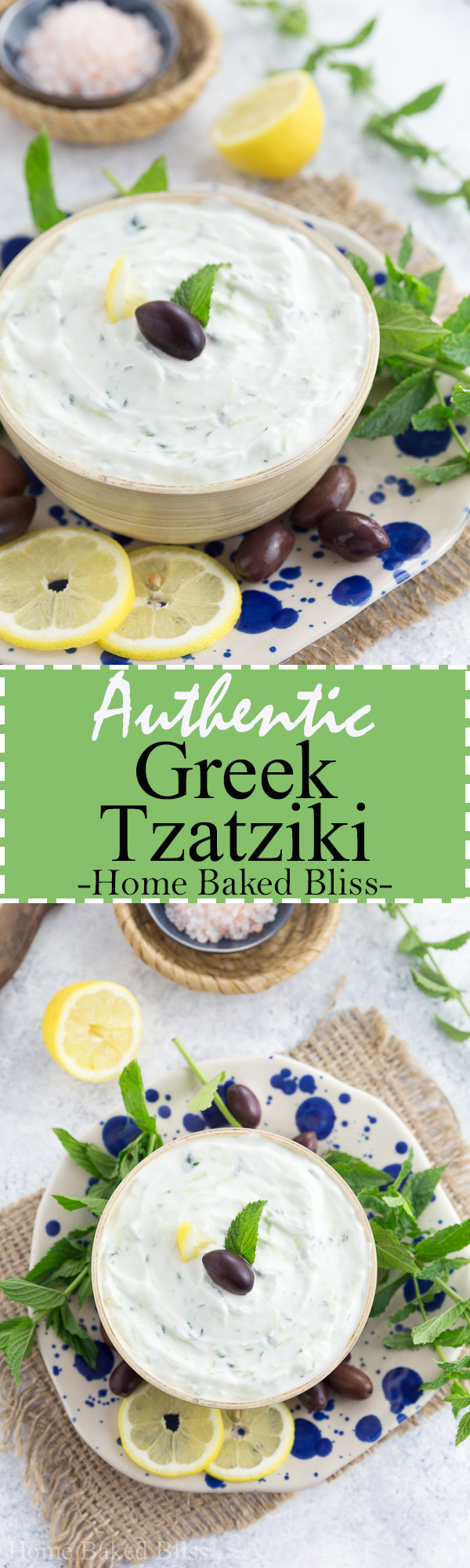 Easy homemade authentic Greek tzatziki. Perfect as a side dish for bbqs and parties. #tzatziki #Greek #bbq #cucumber | homebakedbliss.com