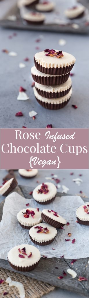 A little tower of vegan rose infused chocolate cups.