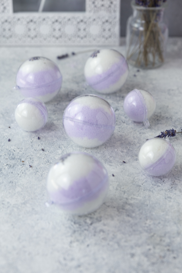 Letting the lavender bath bombs dry in their molds.