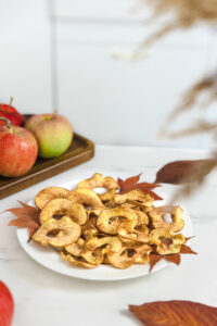 Homemade apple chips dusted with cinnamon